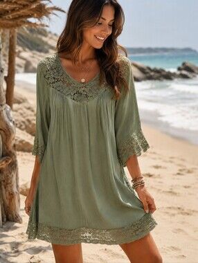 Zac & Rachel womens Olive Army Green lace trim dress plus size 2X 2XL NEW NWT